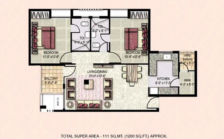 2 BHK floor plan